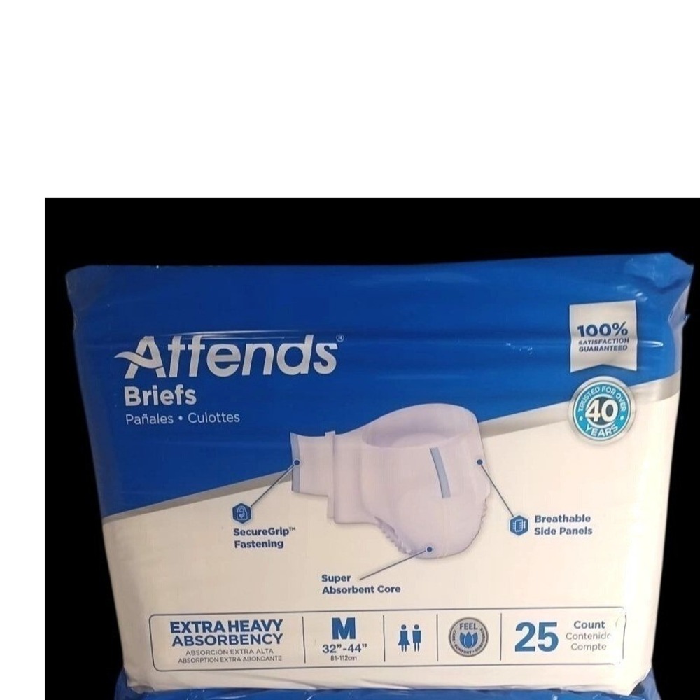 Attends Adult Brief Diapers Extra Heavy Absorbency Size Medium 32-44" 25 Count